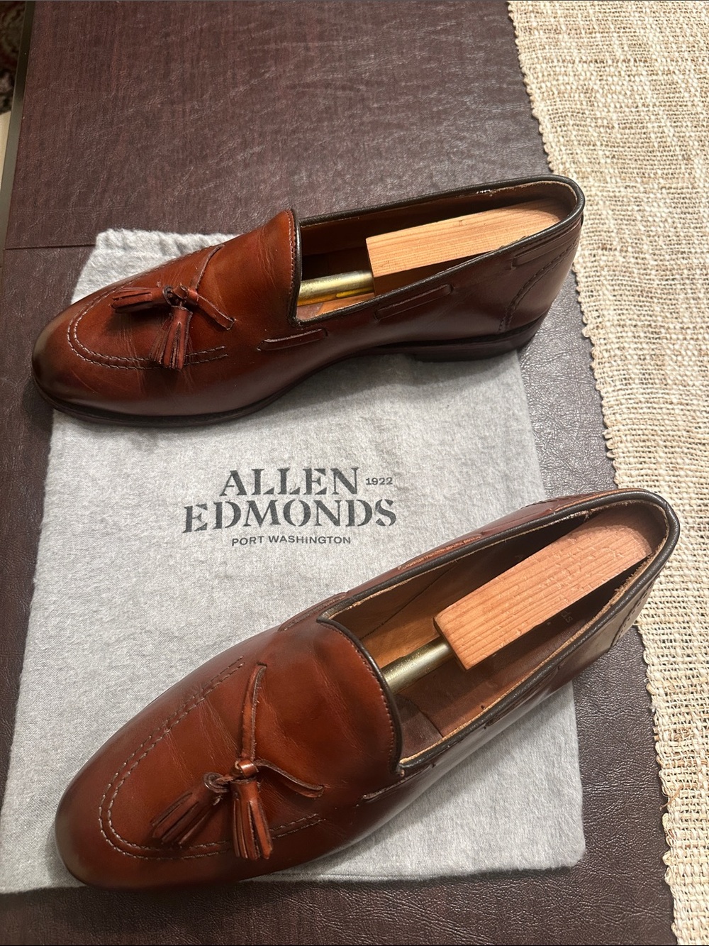 Allen Edmonds Cognac Brown Leather Tassel Loafers